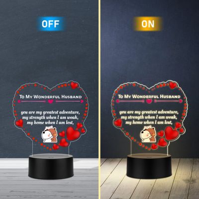 Acrylic Led Lamp Romantic Gift for Couples | Warm White Light Gift Item for Wedding, Anniversary, Birthday & Valentine's Day (My Wonderful Husband)